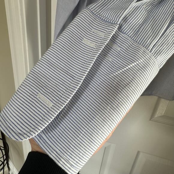 BEN SHERMAN Mens Blue Striped Tailored Slim Fit Button Down Shirt Size 17 1/2 - Picture 7 of 8